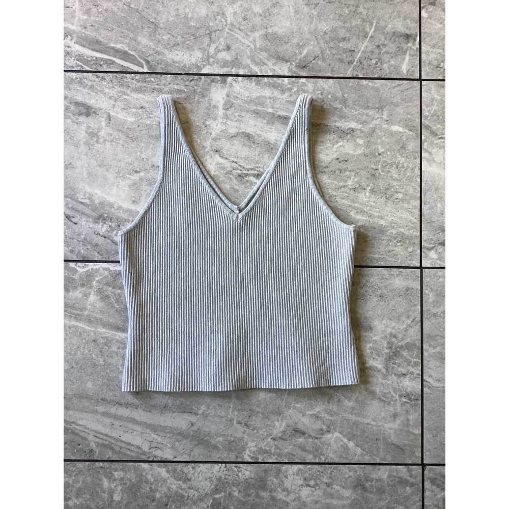 House of Harlow 1960 Ribbed Knit V-Neck Tank Top Grey Medium Sleeveless Shirt